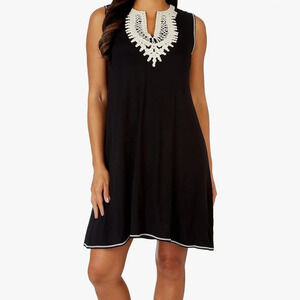 Max Studio Crochet Trim Knit A-Line Sleeveless Black & White Dress Size S